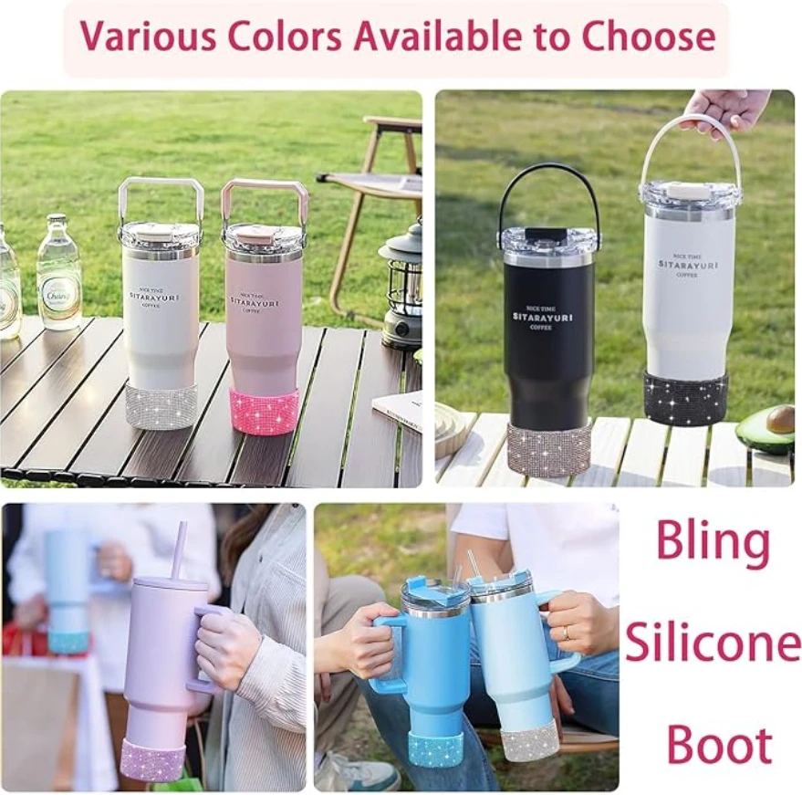 7.5cm Glitter Silicone Cup Base Cover Non-slip Boot Sleeve for Stanley Cups Water Bottle Bottom Protective Sleeve CupAccessories