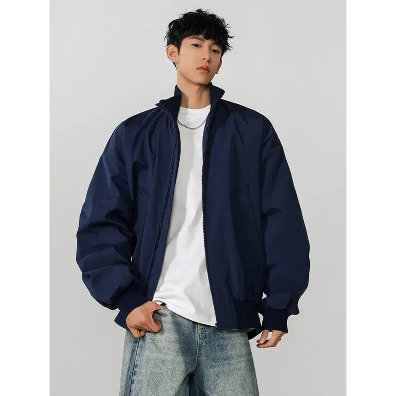 

Loose Fit Pilot Jaet Men's ort Sle Autumn Winter Outerwear Functional Faion Baseball Coat Trendy Polyester Fiber