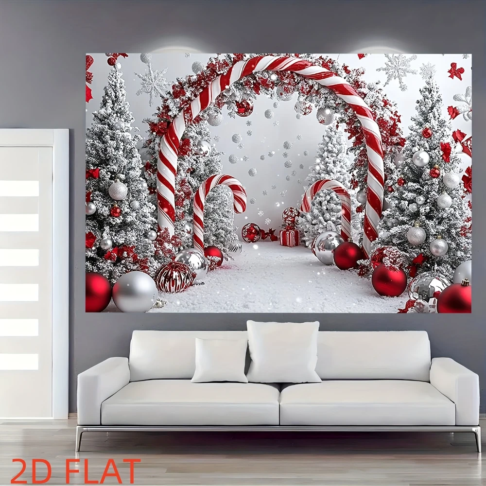 1PC Christmas Christmas Tree Candy Cane Snowflake Print Backdrop Banner, Bedroom Living Room Kitchen Photo Background, Wall Art