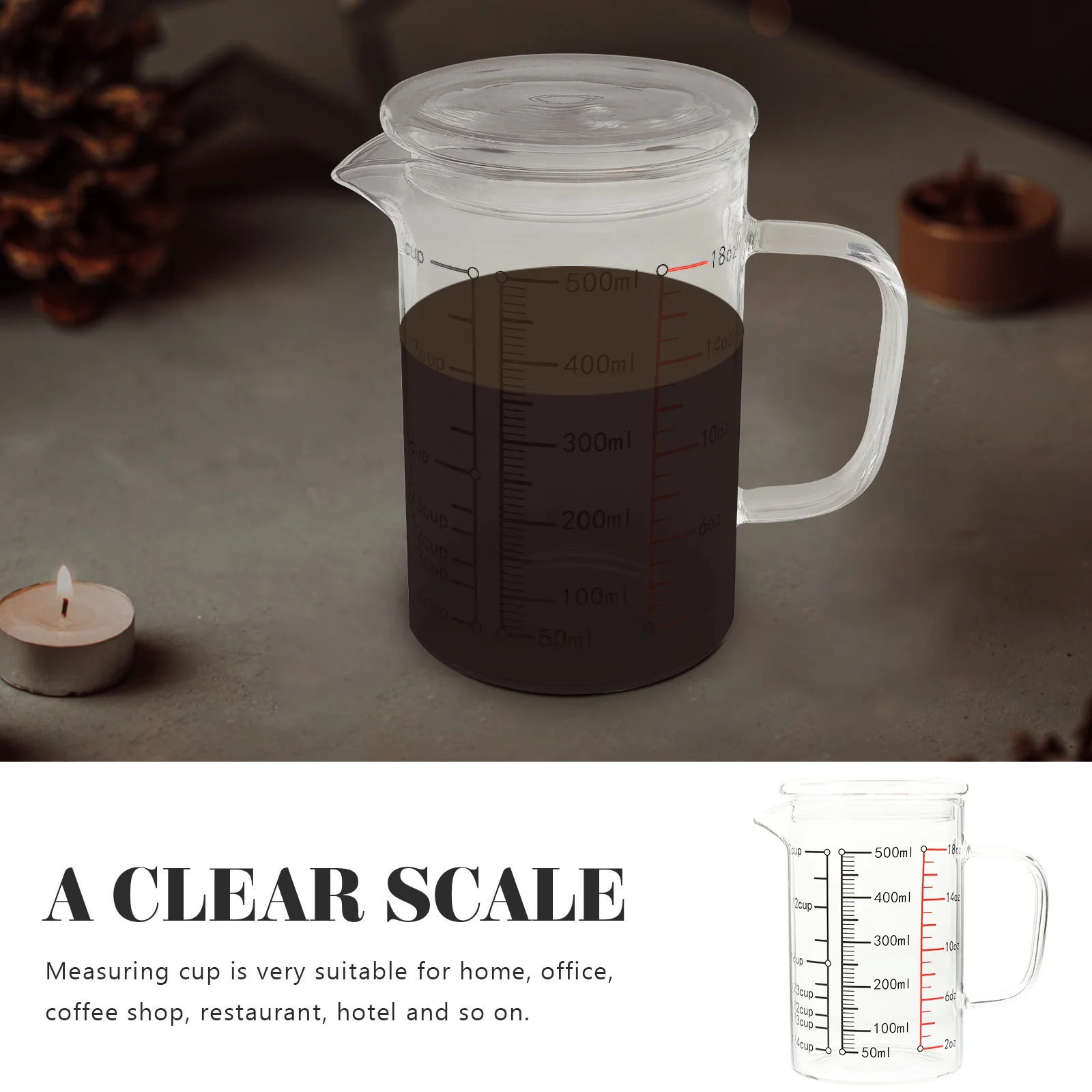 

Glass Measuring Cup Covered Milk Cup Heat Resistant Stable Glass Coffee Mug with Clear Scale Practical for Household Kitchen
