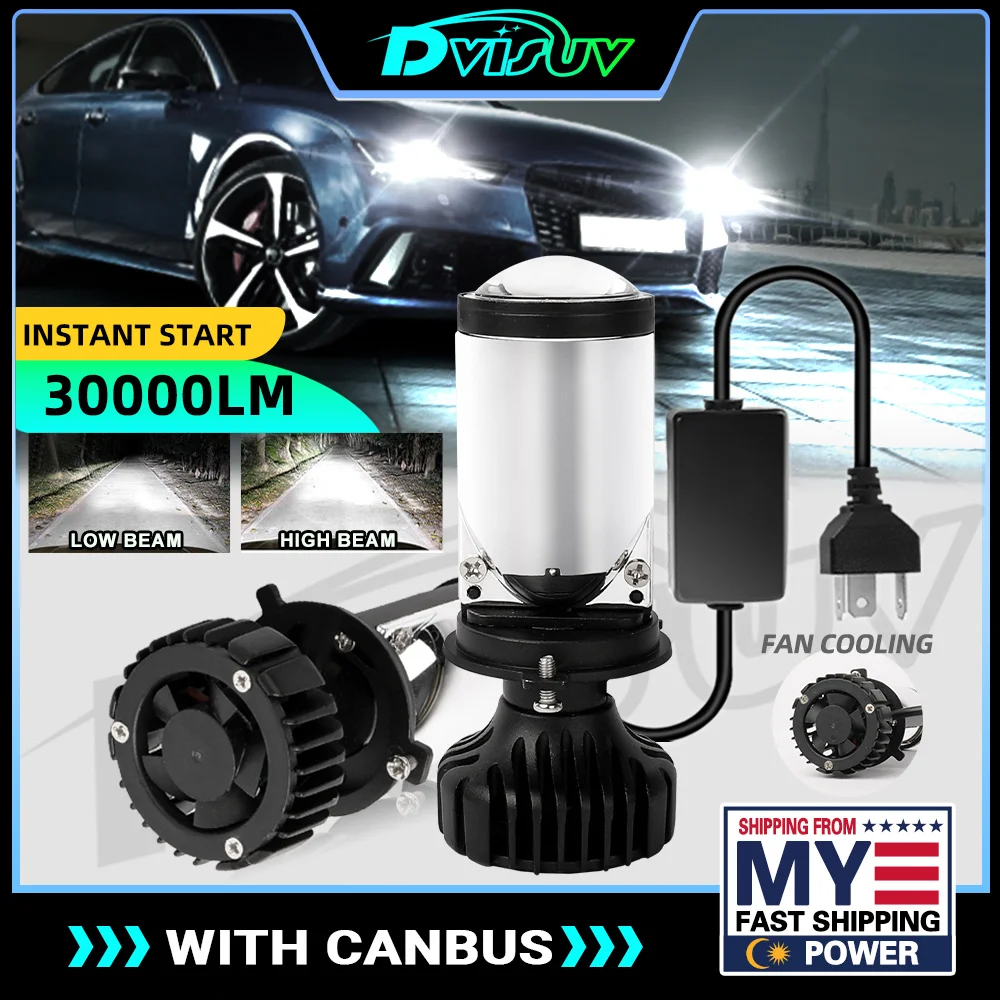 HL LED 전구 H4 LED 프로젝터 변환 키트, Hi/Lo 빔 헤드라이트, 자동차 엔진 SUV 오토바이, 12V LHD, 200W/쌍