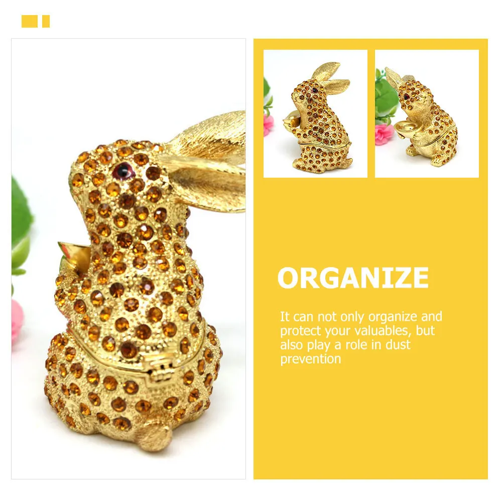Exquisite Alloy Rabbit Jewelry Box Ring Mini Storage Case Earrings Organizer Desktop Trinket Container Ring Mini Box