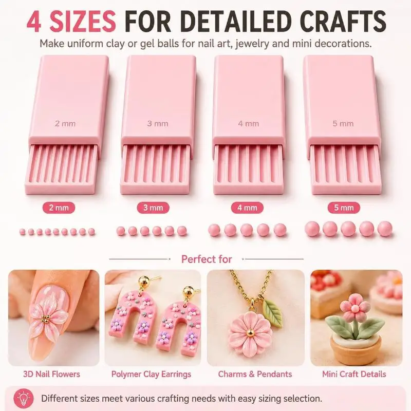 3D-Druck-Gel-Kugelformer, Nagelkunst-Perlenroller für 3D-Gel-Blumen | Mit 2mm 3mm 4mm 5mm Rillen, Kugelform-Gießform – Detail 4