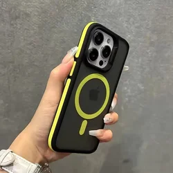 Magnetic Luxury Matte Translucent Armor Shockproof Case For iPhone 16 15 14 13 Pro Max Plus For Magsafe Wireless Charge Cover
