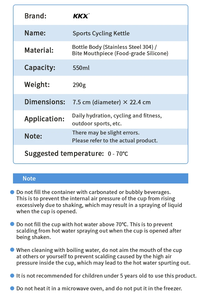 KKX Kühlende Fahrrad-Trinkflasche 550ML Tragbare MTB Rennrad Vakuum 304 Edelstahl Fahrradflasche – Detail 3