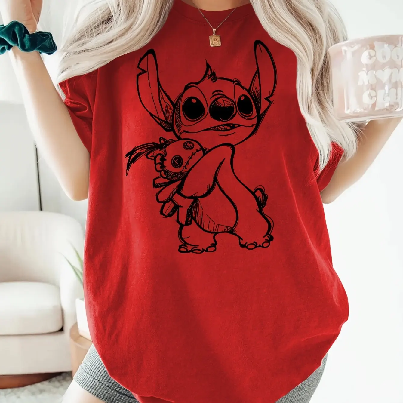 

Ladies Disney Short Sleeved StarCraft Baby Stitch Series Printed Round Neck, Casual Party, Machine Washable