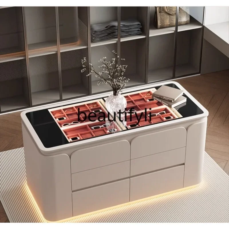 

Cloakroom Center Island Jewelry Storage Cabinet Double-Sided Chest Jewelry Display Floor Cabinet