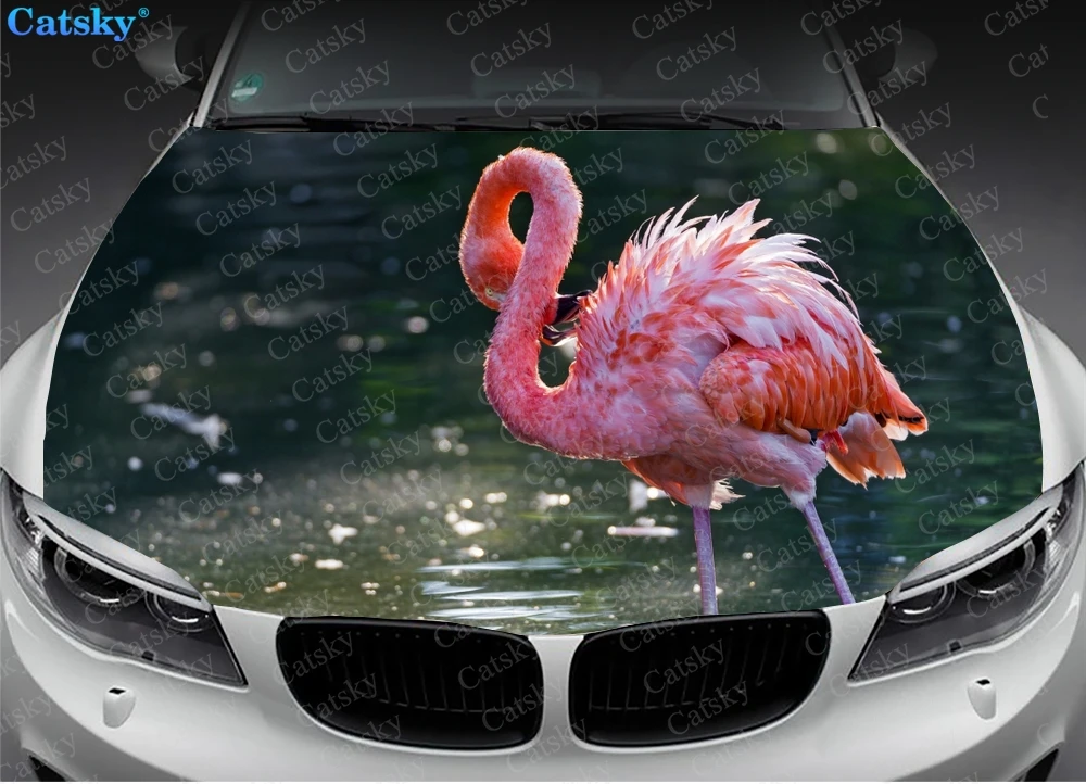 Playing Flamingos Car Hood Sticker Painting Self-adhesive Universal Car Accessories Film Modified Hood Protect Decal Decoration