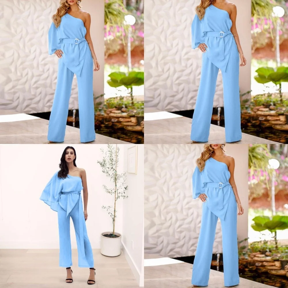 Women's One Shoulder Jumpsuit Spring Summer Sleeveless Bodysuit Overall Playsuit Long Pants Romper