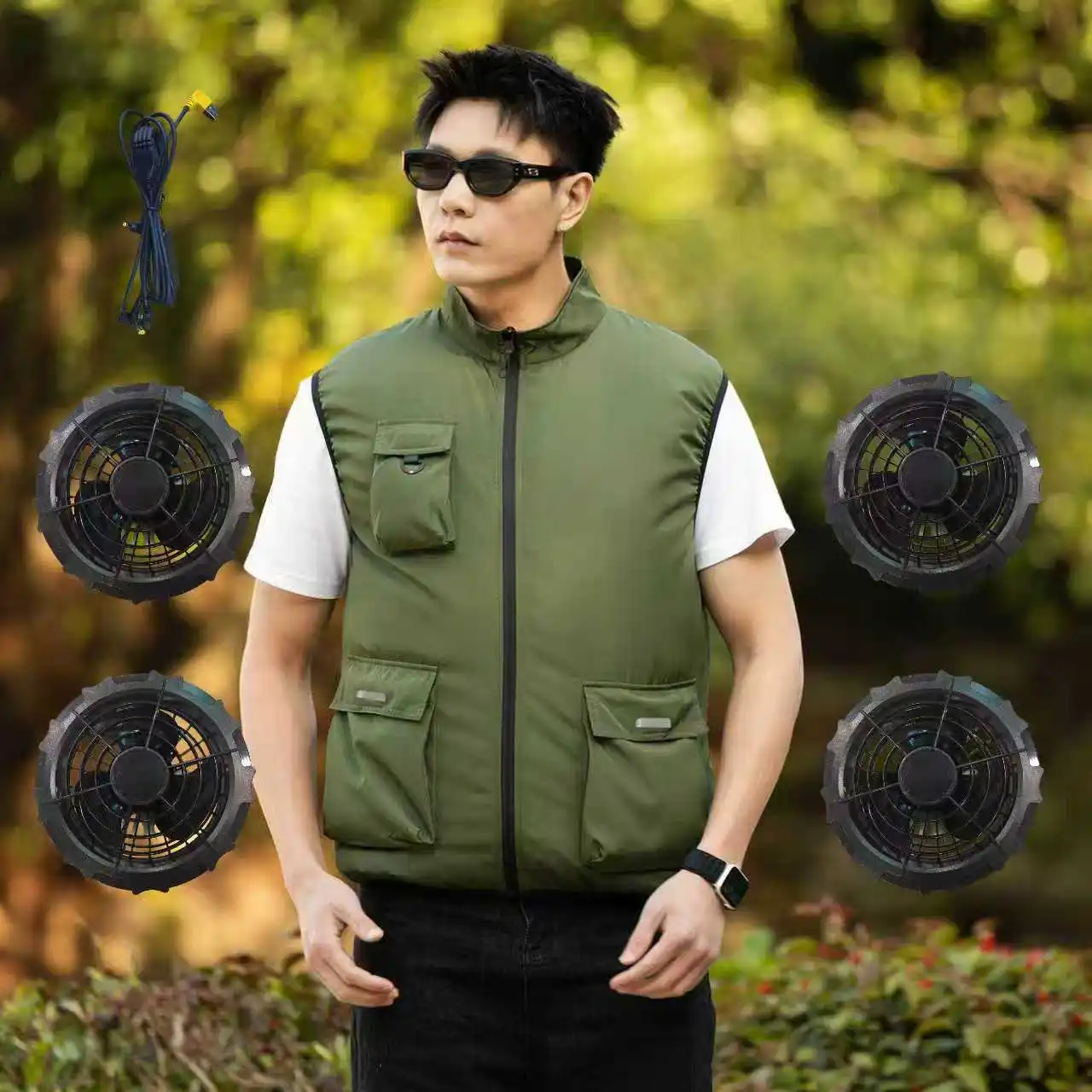 Summer Outdoor Fan Clothing for Cooling and Heatstroke Prevention, Workwear for Outdoor Travel and Sun Protection