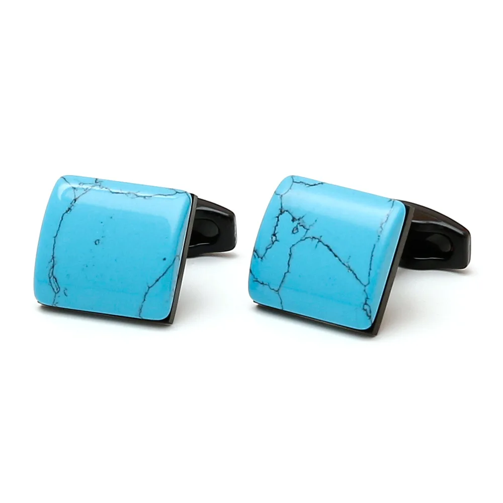 Gentleman Turquoise Textured Square Cufflinks Men's Business Dress Shirt Cuff Buckle Exquisite Cufflink Accessories