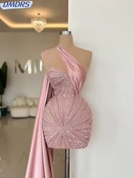 Hand-made Beads Sequins Prom Gown Sexy Illusion Cocktail Dresses Luxury Pink Mini Evening Dress Customized Robe De Mariée