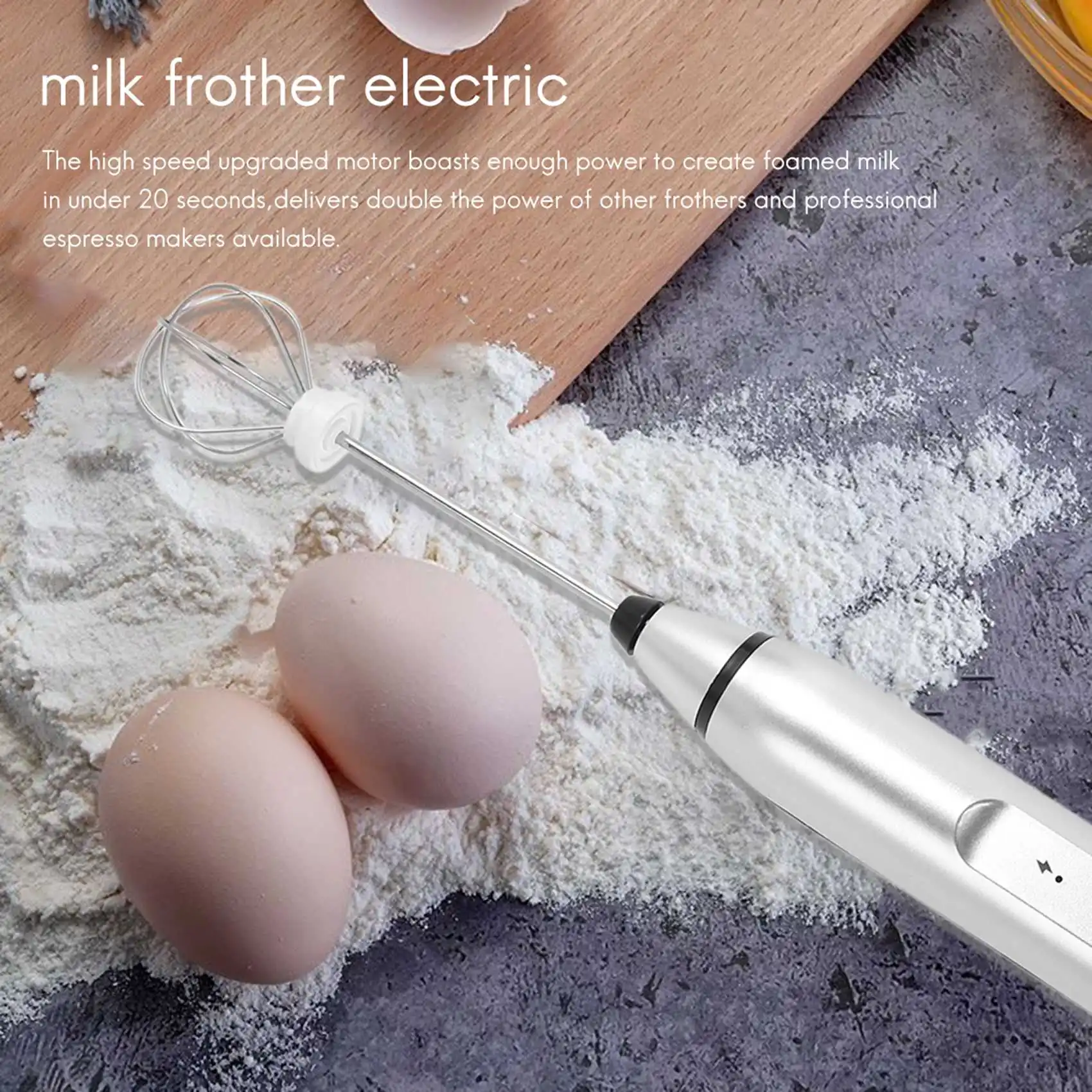 A76G-Rechargeable Electric Milk Frother With 2 Whisks, Handheld Foam Maker For Coffee, Latte, Cappuccino, Hot Chocolate, Durable