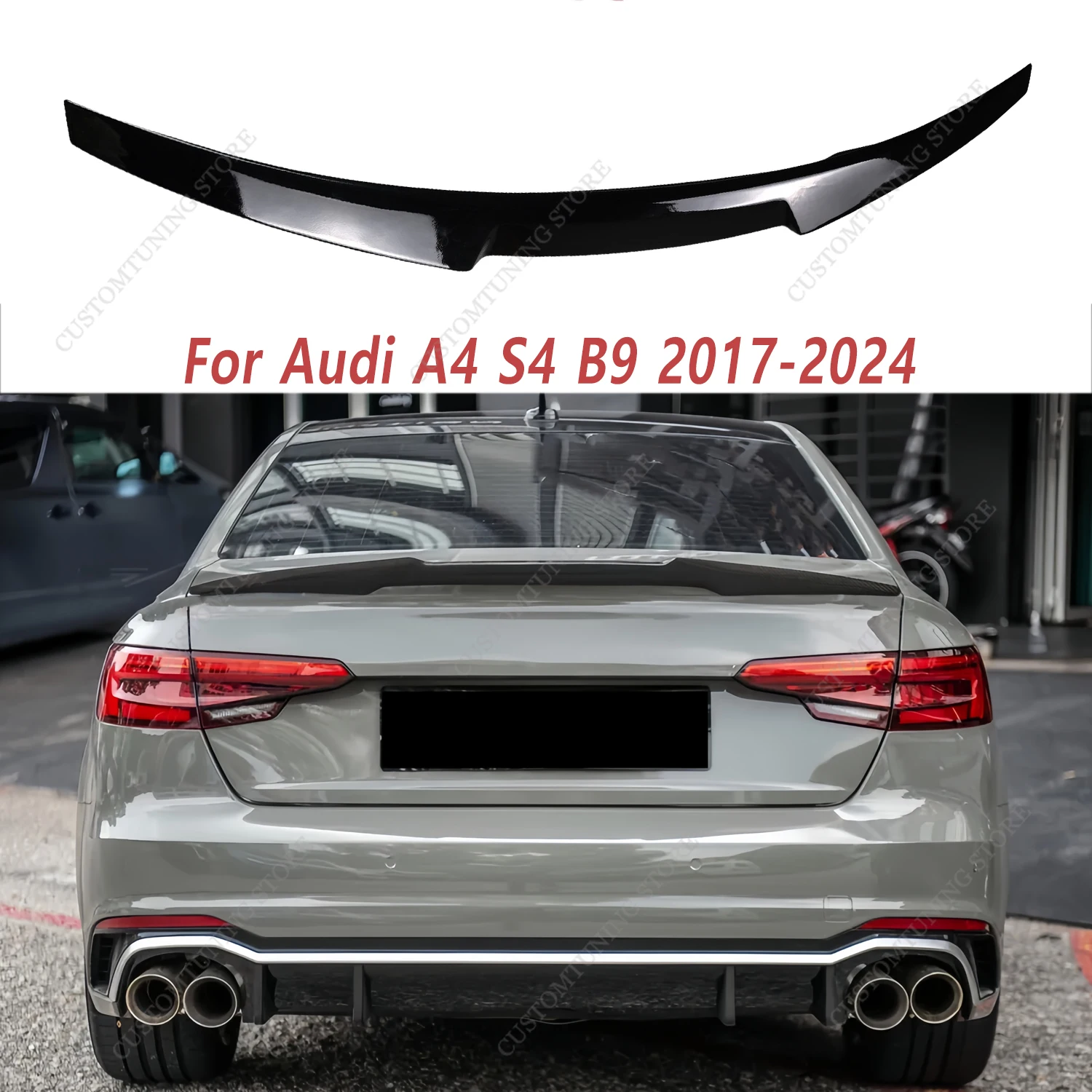 

Глянцевый черный задний спойлер в стиле V для AUDI A4 S4 B9 B9.5 8W TFSI TDI S-line 2017-2024, задний багажник, хвостовые обвесы, тюнинг