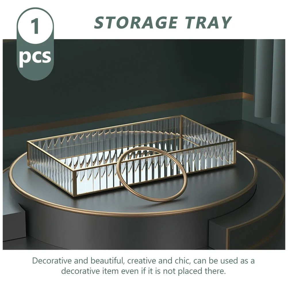 

Glass Makeup Organizer Bathroom Vanity Storage Tray Holder Countertop for Cosmetics