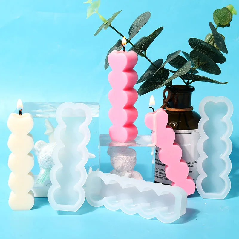 Long 5 In 1 Heart Shaped Candle Silicone Mold 3D Atmosphere Candle Plaster Ornaments Mold For Resin Making Craft