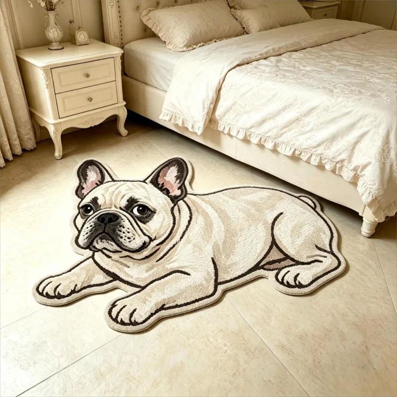VIKAMA Cartoon Bulldog Special Shaped Area Rug Soft Non Slip Entrance Porch Door Mat Living Room Bedroom Floor Mat Home Decor
