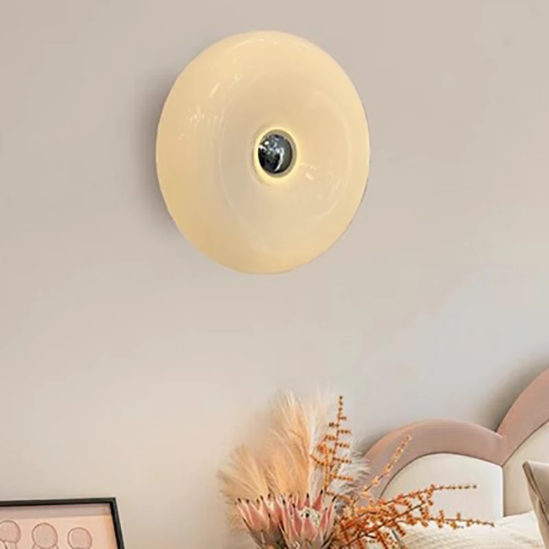 Nordic LED Glass Wall Lights Donut Ambiance  Lamp For Bedroom Bedside Hallway Touches Switch Home Indoor Decor Lighting Fixture