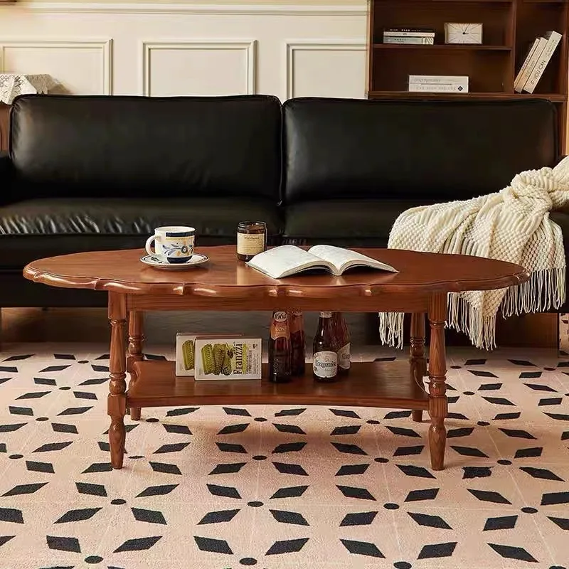 

Solid wood double-layer coffee table small apartment living room petal low table