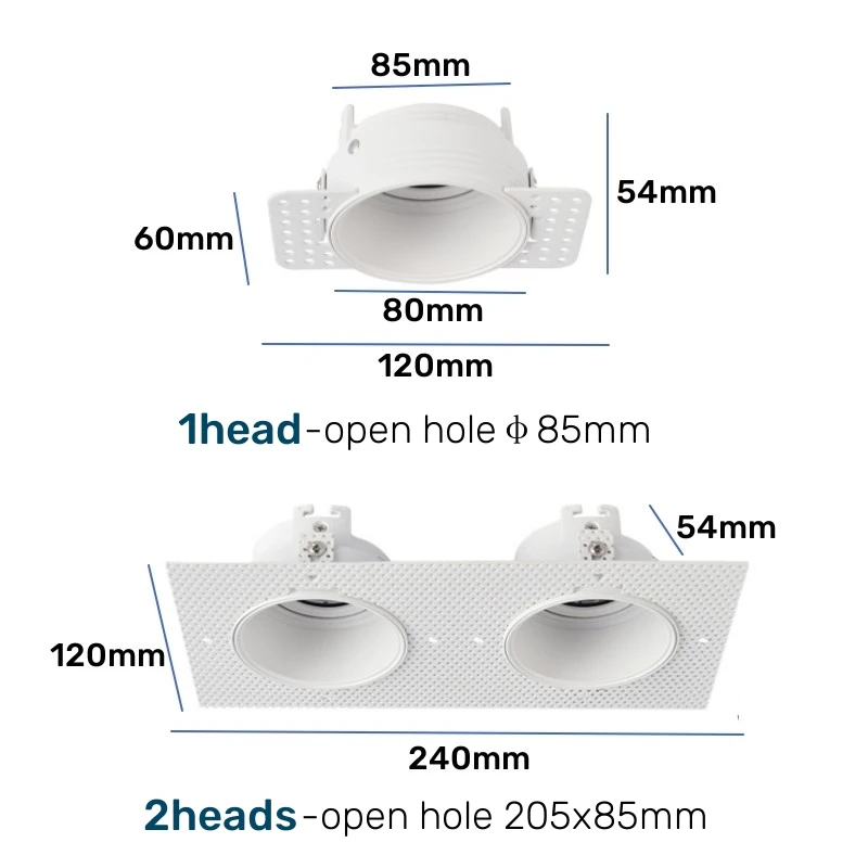 Trimless Square LED Downlight Double Head Mounting Frame Recessed GU10/MR16 Ceiling Lamps Holder Spot Lighting Bracket Fittings