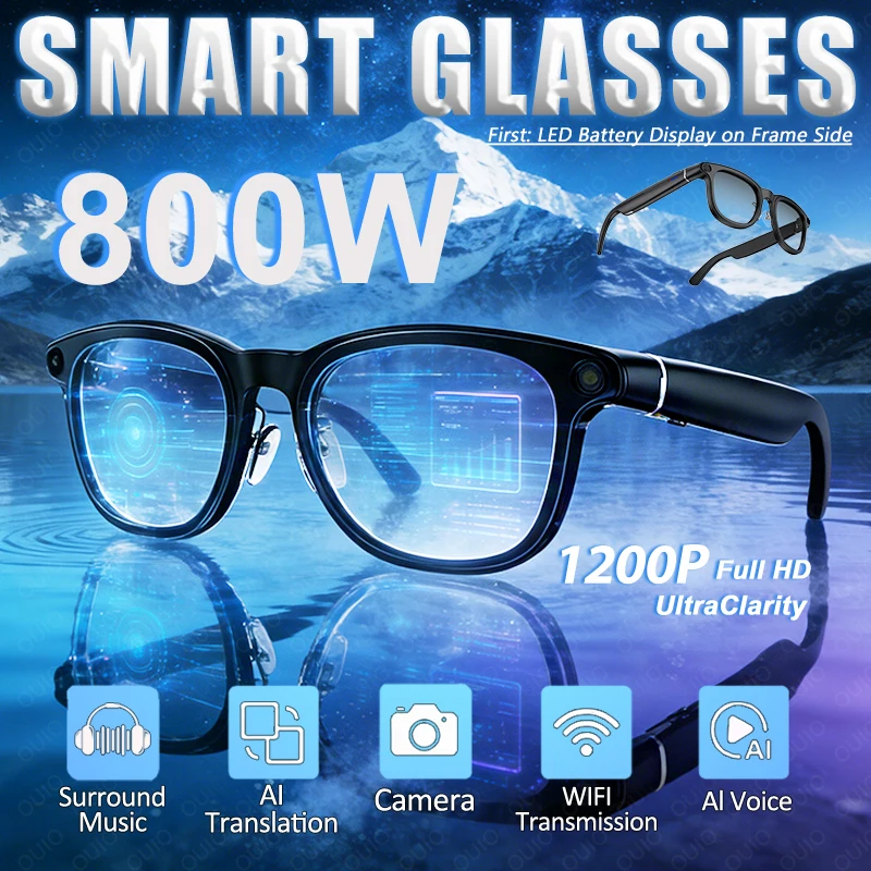 

2026 New 800W HD Camera Smart Glasses Translation Recording&Transcription Dual Anti-Shake Smart Q&A LED Battery Display Glasses