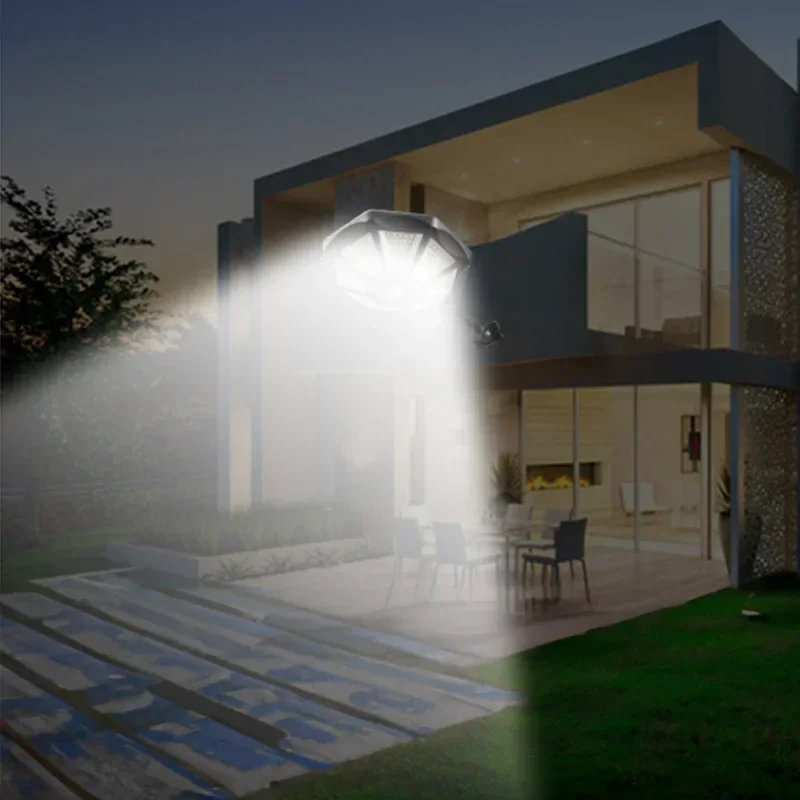 168ledソーラーライト-屋外-6500k-8つの発光面-モーションセンサー付き防水ソーラー式投光器-庭用ウォールライト