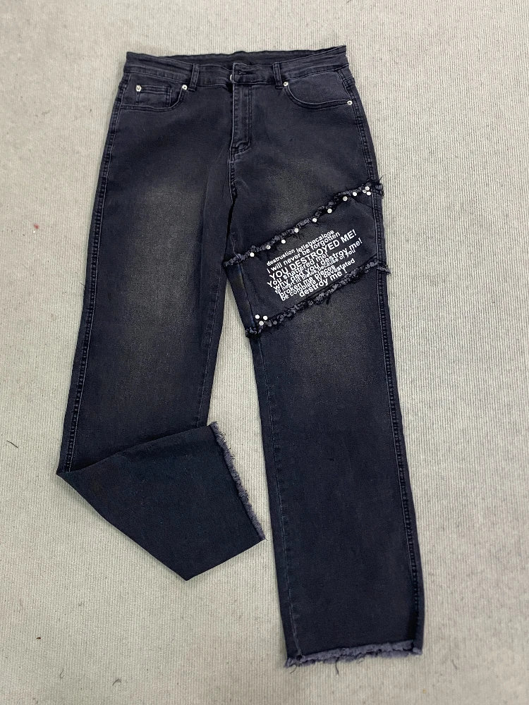 

Dark high-waisted design, hip-hop style, straight-cut loose jeans, street Y2K American style, wide-leg jeans suitable for both m