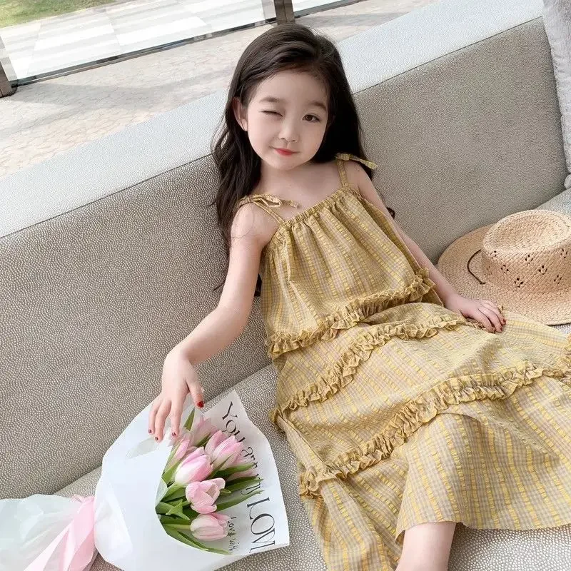

Girls Skirt 2025 Summer New Childrens Clothing Korean Girl Baby Fashion Holiday Style Child Halter Skirt Casual Simple Daily