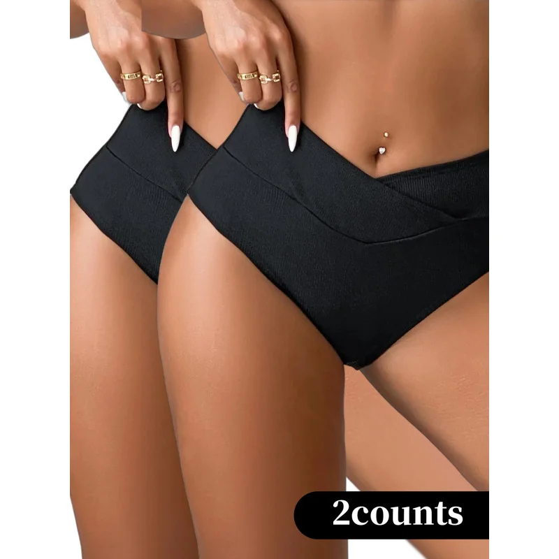 2025Summer New Fashion Solid Color Bikini Swimsuit Sexy Ruched Unique Women's Triangle Swim Bottoms