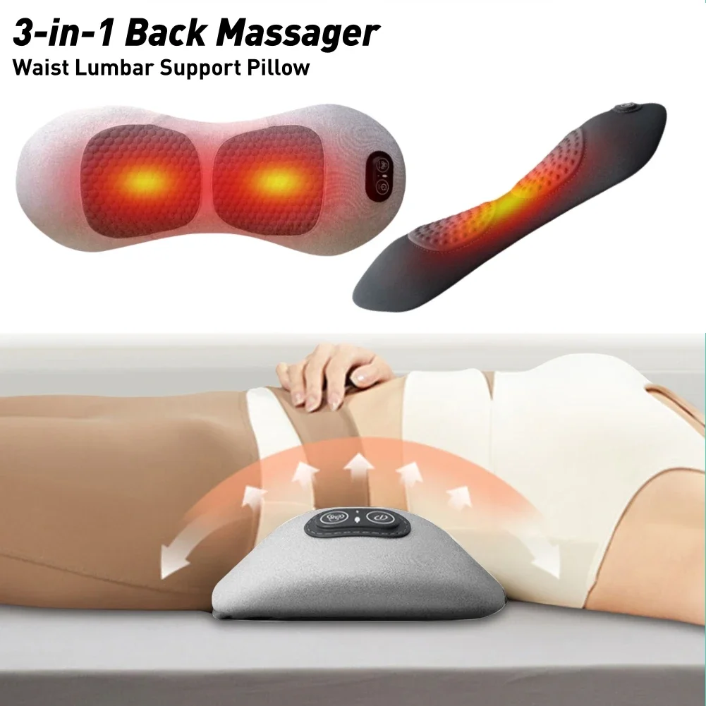 

3-in-1 Back Massager with Relief Bed Sleeping Shiatsu Deep Tissue Portable Shoulder Lower Back Pain Relief Waist Massager