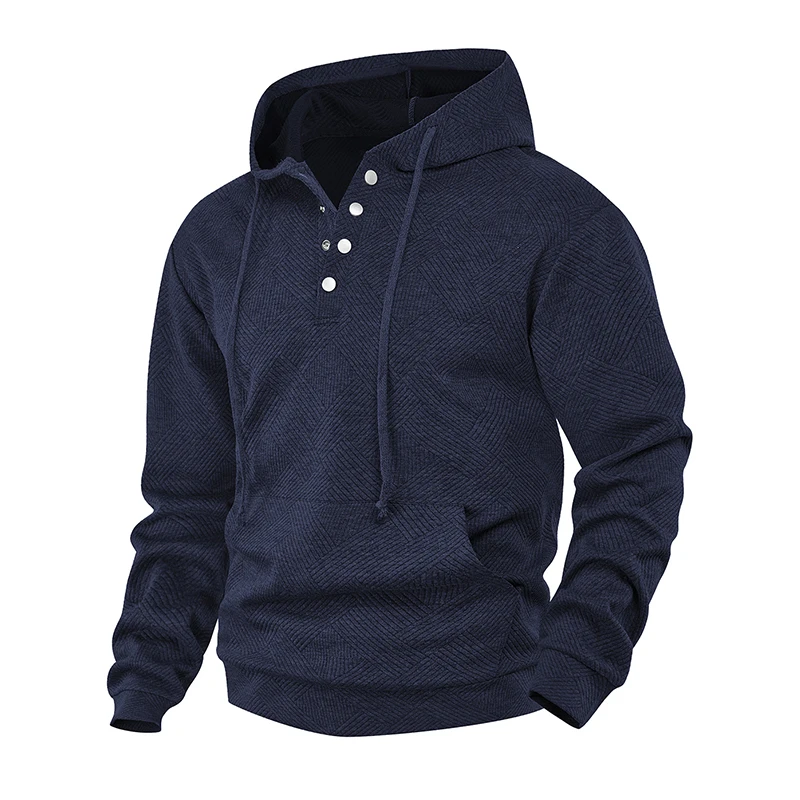 

Autumn Retro Hooded Sweatshirt with Breasted Pullover Jacquard Solid Color, Fashionable and Versatile Casual Sweatshirt for Men