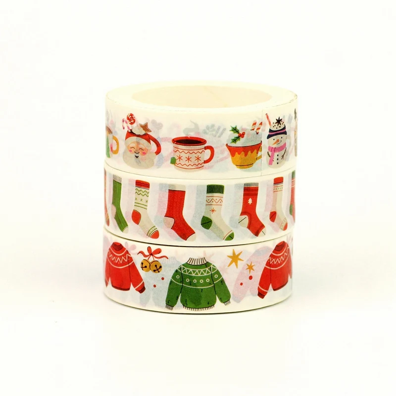 

NEW 1PC 10M Christmas Socks Sweater Snowman Animal Cups Washi Tape Set for Scrapbooking Masking Tape Cute Jounaling Stationery