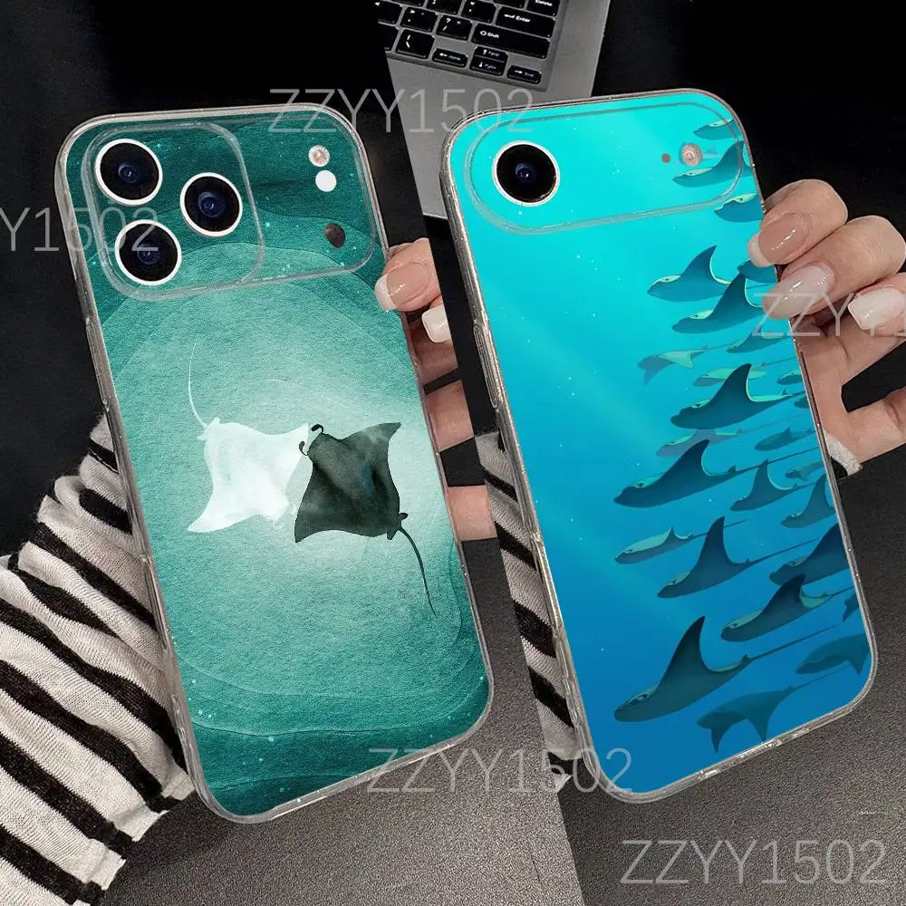 

Ocean Sea Manta Ray Fish Phone Case For iPhone 17,16,15,14,13,12,11 Pro,Max,Plus,X,XS,XR,SE4,E Mini Transparent Soft