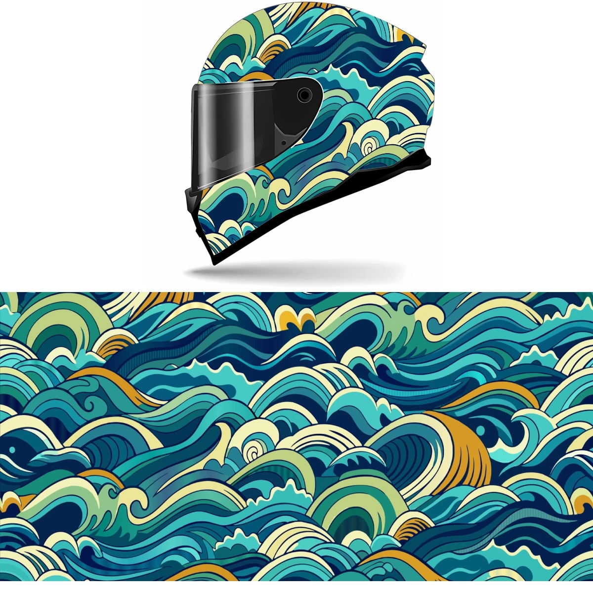 

Japanese Pattern Wave Full Helmet Wrap Sticker Motorcycle Helmet Racing Graphic Decal Vinyl Wrap Helmet Decor Sticker