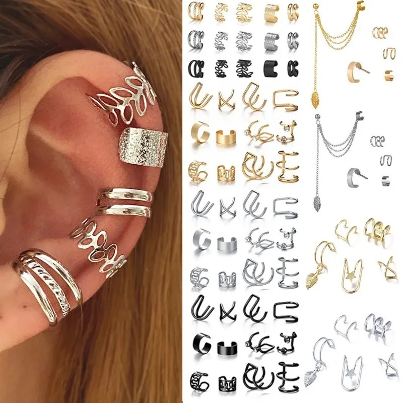 Clip Earrings for Women Men Creative Simple C Ear Cuff Non-Piercing Ear Ear Clip Set Trend Jewelry Gift