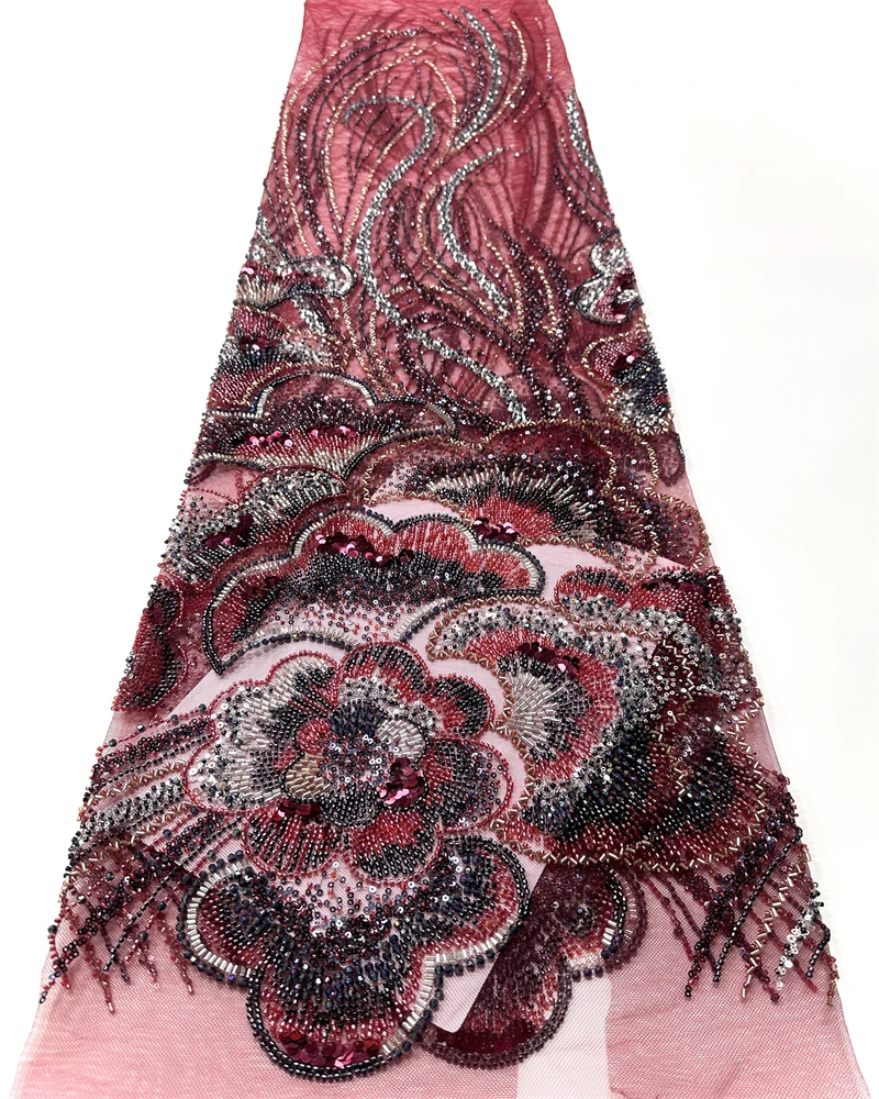 

African Sequins Lace Fabric 2026 High Quality Lace Nigerian French Tulle Beaded Lace Fabrics For Sewing Wedding Party Dresses