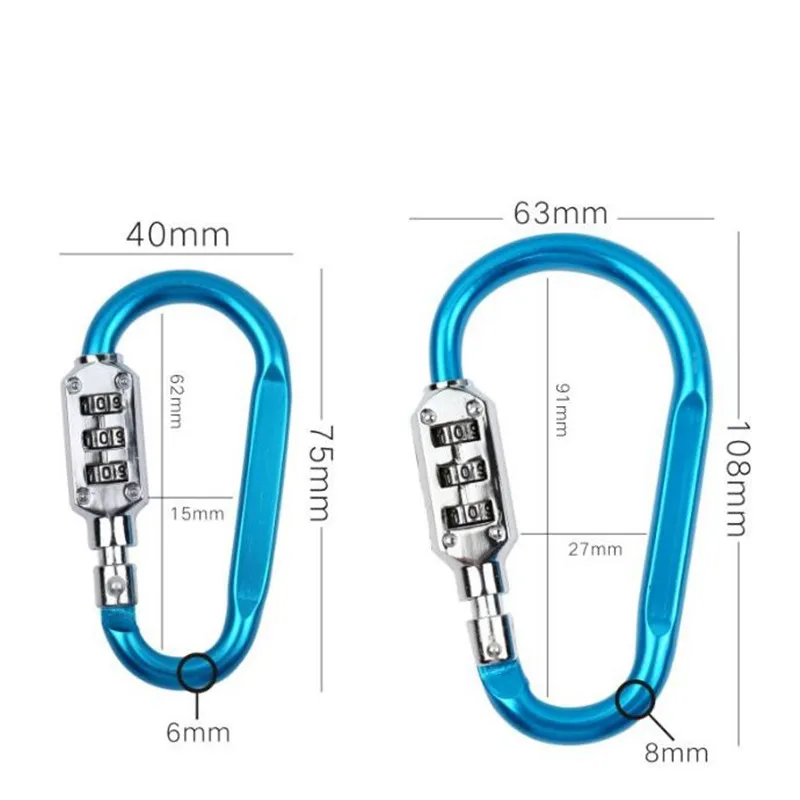 Outdoor Hiking Bag Luggage Security Carabiner Lock 3 Dial Password Padlock Tool Portable Luggage Zinc Alloy Security Lock