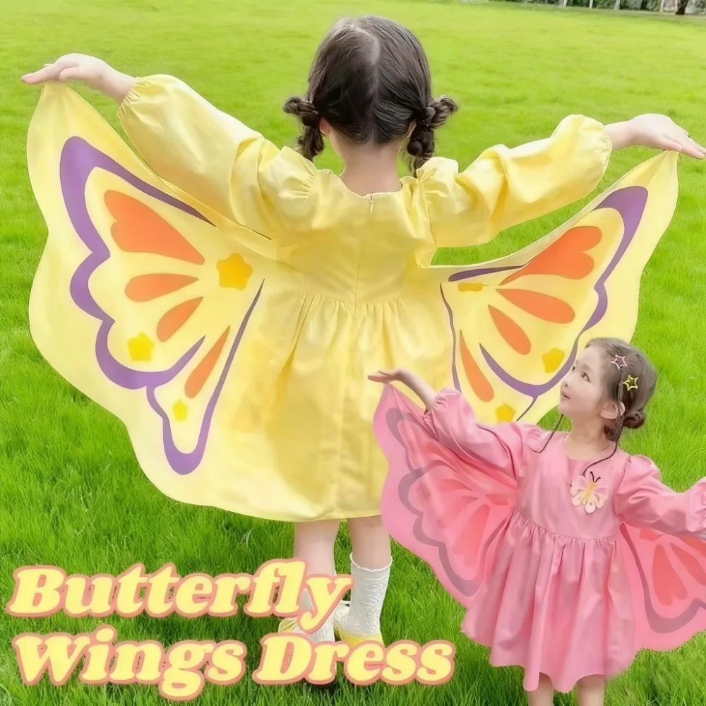 Elegant Long Sleeve Butterfly Wings Dress Cute Creative Princess Dress Polyster Sweet Girls Dress Party