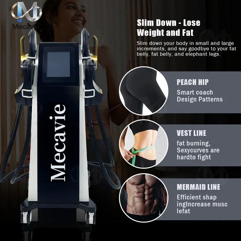 

6500 Вт RF MECAVIE: Лучший электромагнитный аппарат для сжигания жира и стимуляции мышц, 4 рукоятки одновременной работы, для SPA-процедур и снижения веса