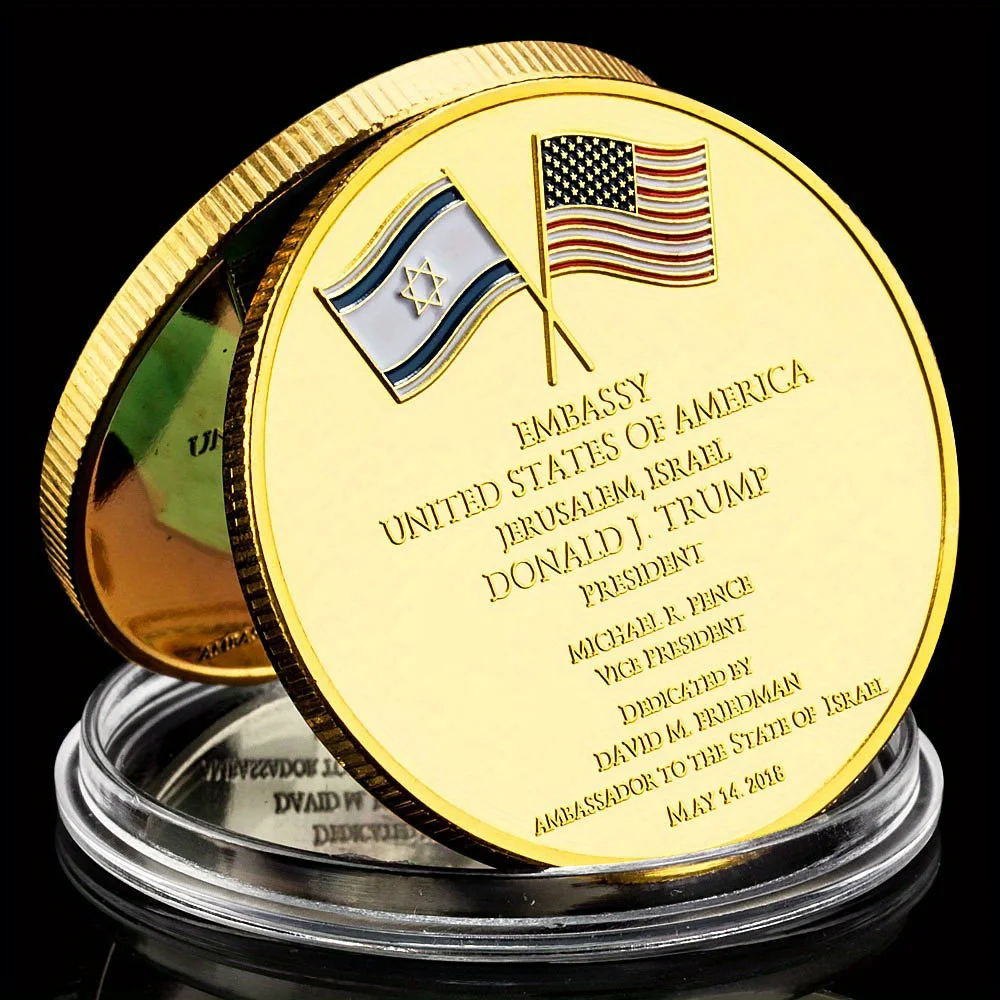 Jerusalem United States Embassy Donald Trump Challenge Coin Israel Collectible Golden Plated Commemorative Coin Decorations