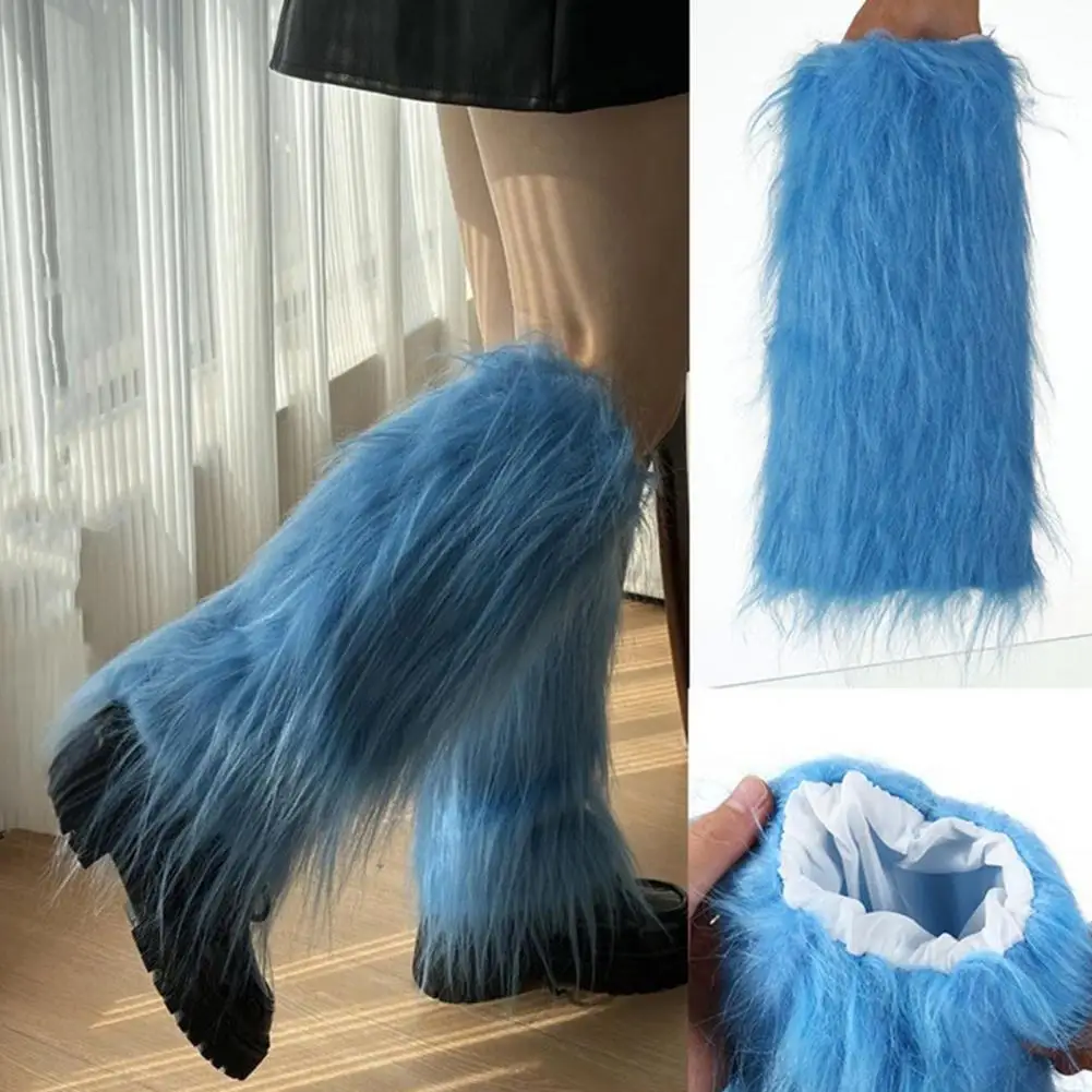 Retro 2000s Style Faux Fur Leg Warmers Women Fuzzy Long Boot Covers Fluffy Shaggy Leg Warmers for Party Costume Street Wear