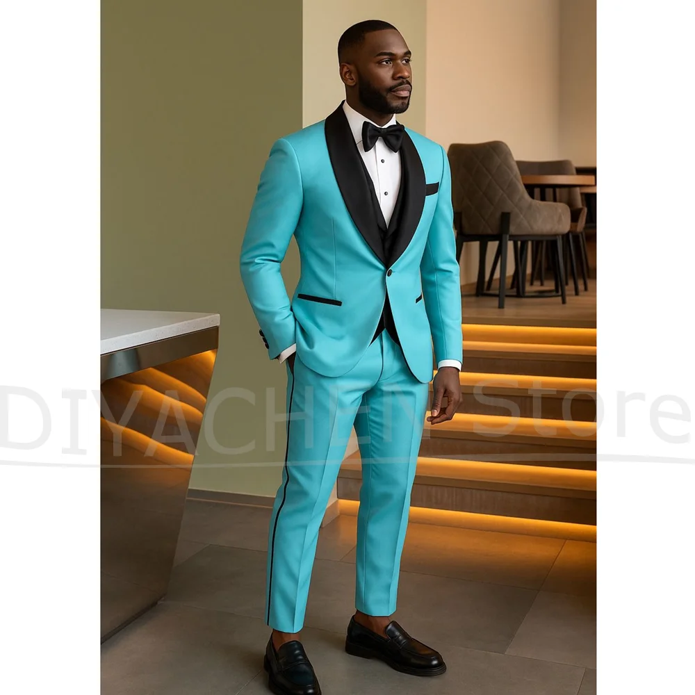 

Шикарные мужские костюмы с шалью и лацканами, комплект из трех предметов, тонкие вечерние наряды на одной пуговице, деловой мужской костюм, модные свадебные смокинги для жениха