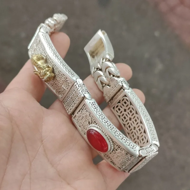 Men's Pixiu Bracelet, Embossed Inlaid Gem Golden Dragon Pixiu, Multiple Styles Fashion Wrist Jewelry