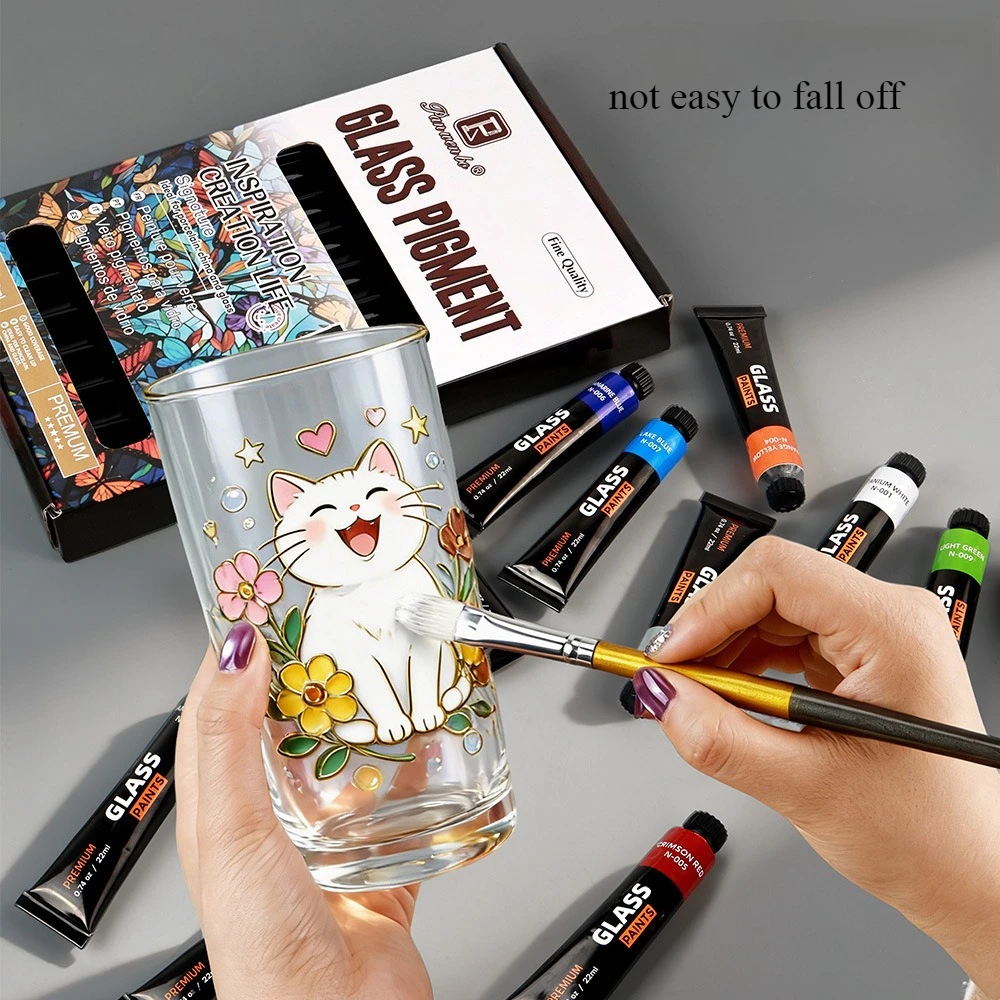 12 Color Glass Pigment Set Hand Drawn DIY No Baking Required 22ml Acrylic Paints Decorative Glass Painting Art Supplies