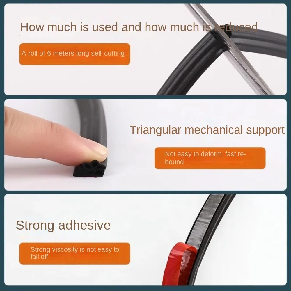 5M New 3-Layer Seal Strip Car Door Dustproof Soundproofing Hood Sealing Strip Windproof Heat Insulation Trunk Seal Automobiles