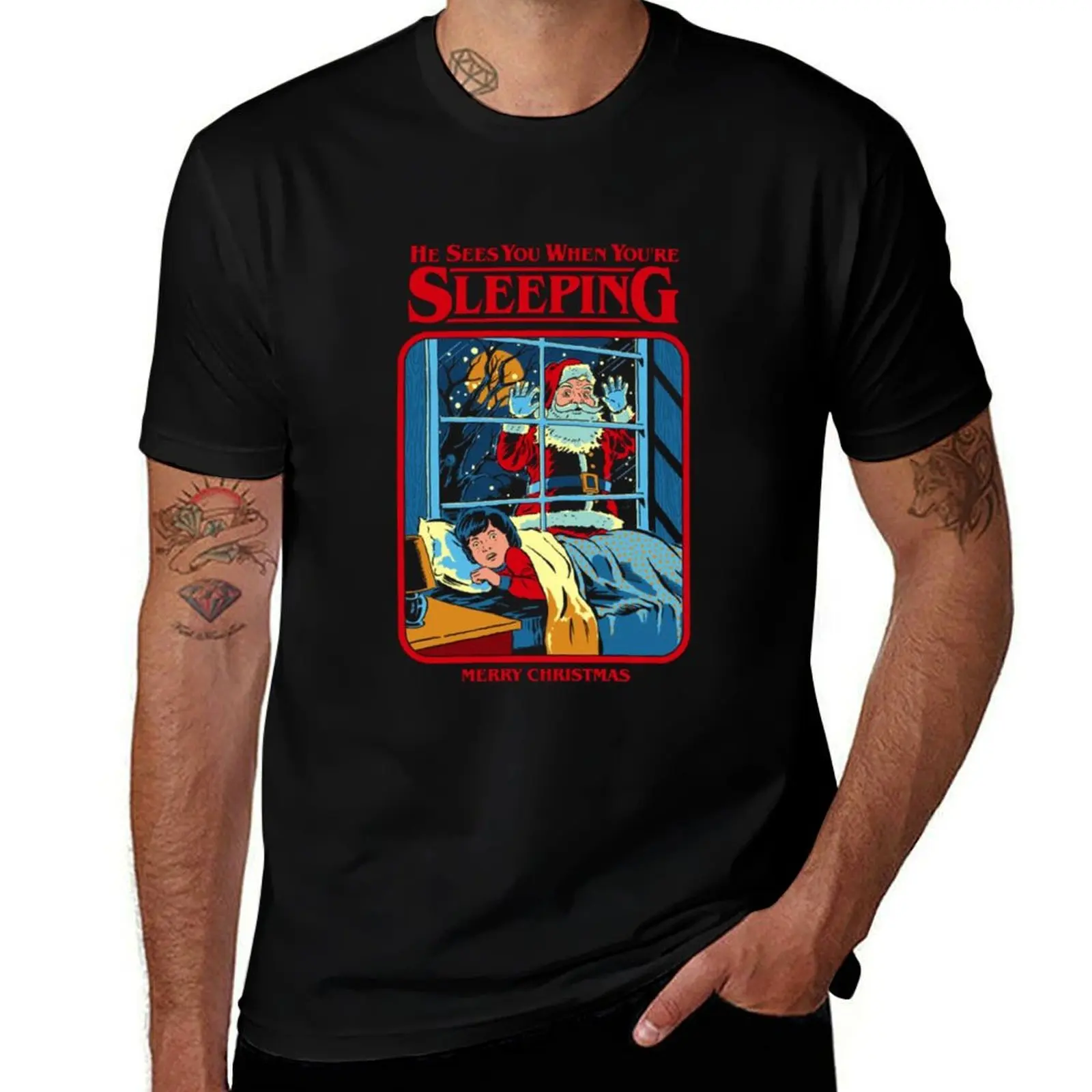 He Sees You When You&x27;re Sleeping T-Shirt Simple Casual Short Sleeve Cotton T-Shirt