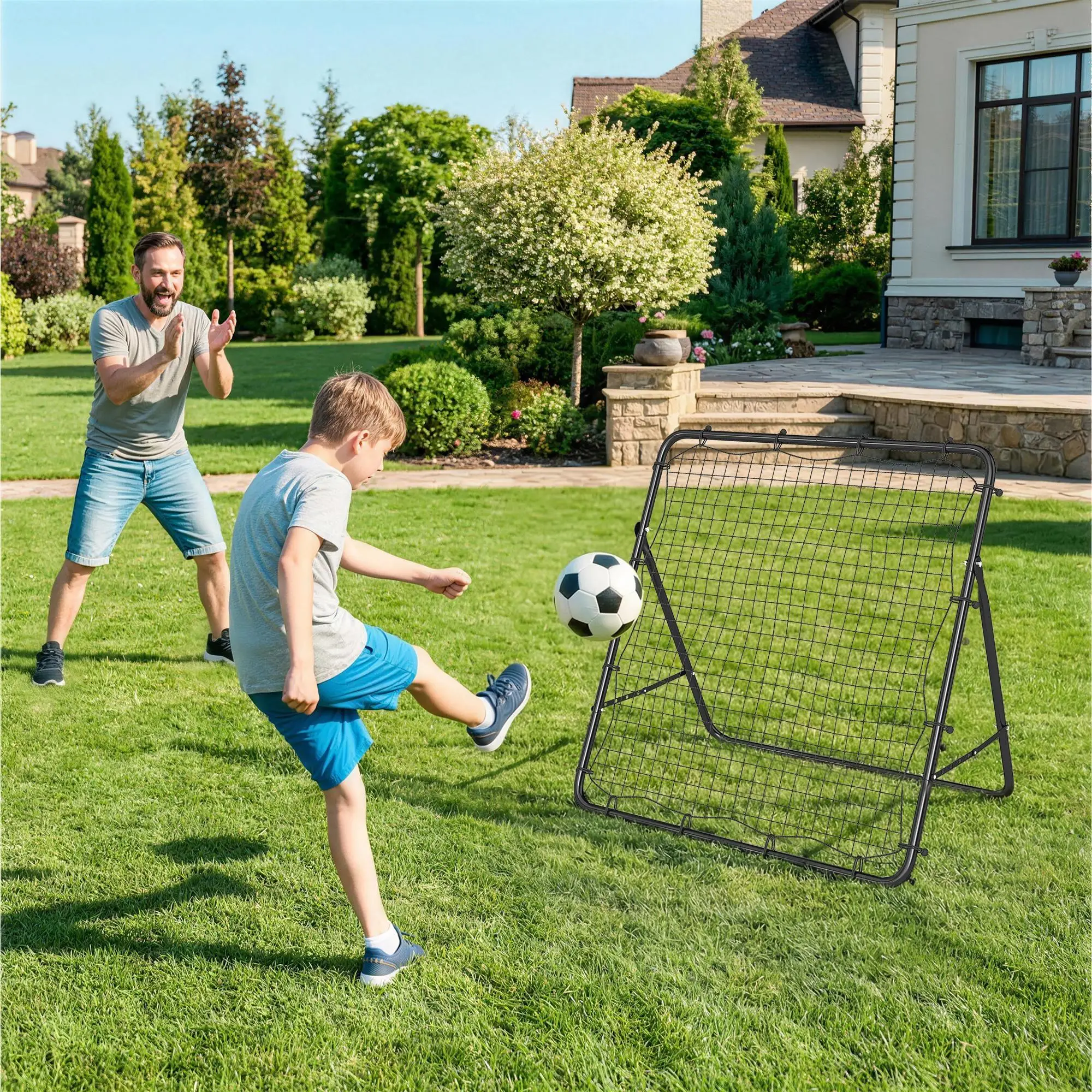 Rebondisseur de football pliable, grille en acier à 5 angles, 120x73x112cm, noir, mur de rebond pour l'entraînement