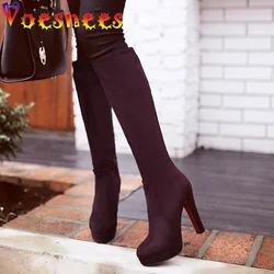 High Quality Suede Knee-High Long Boots Classic Short Plush Warm High Heels Side Zipper Autumn And Winter Fashion Women Shoes