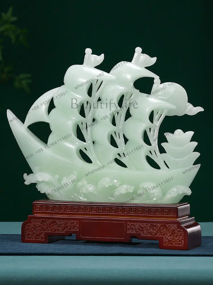 

Jade smooth sailing, sailing ornament, high-end entrance, new house housewarming gift