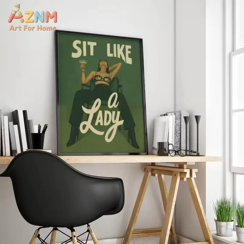 1 Minimalist Female Green Background Poster Vintage Bold Feminine Portrait Canvas Painting Wall Art for Living Room Home Decor